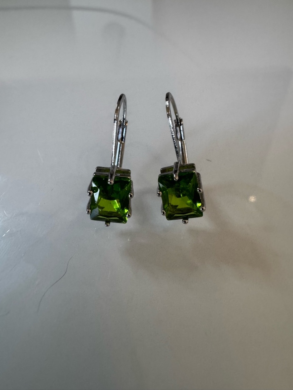 Green Square Crystal Drop Earrings